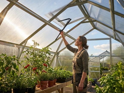 Greenhouse ventilation window in silver, 48x69cm, automatic opener - product detail