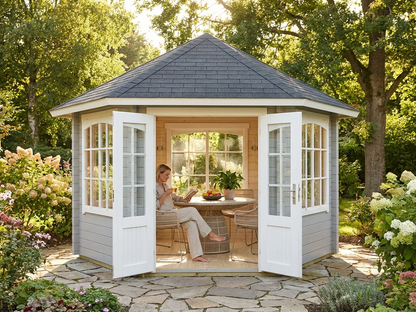 Light grey wooden gazebo made from Nordic Spruce - product detail