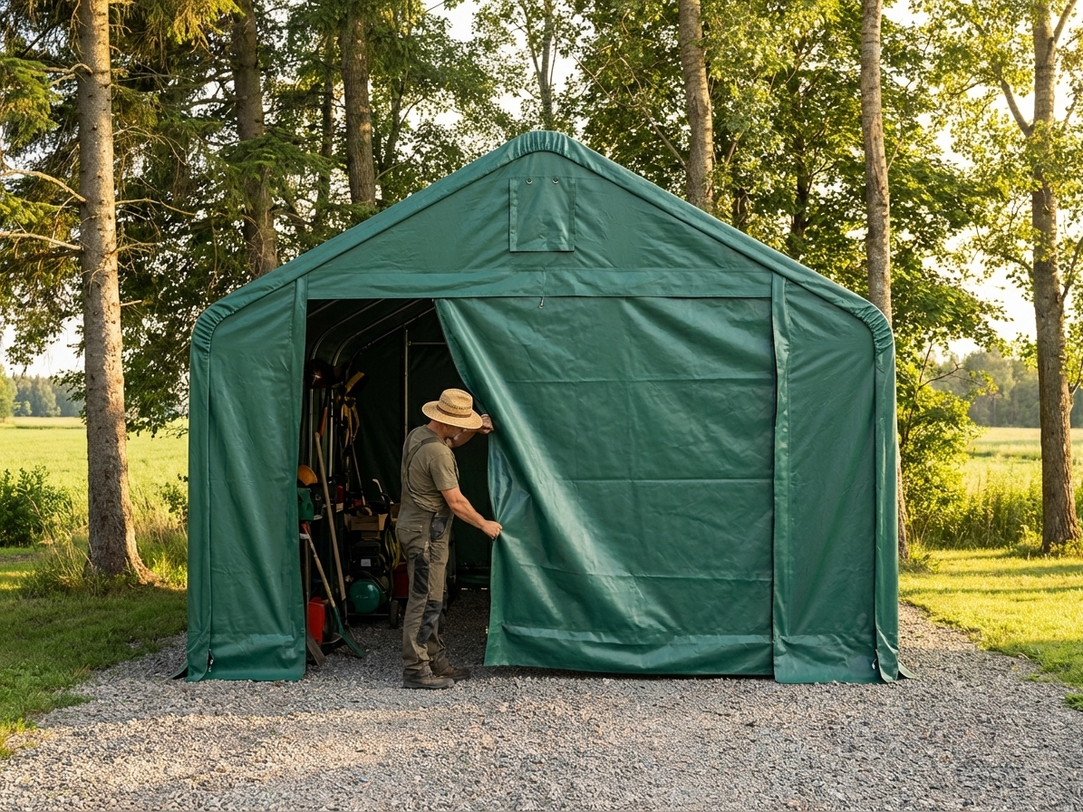 Green PVC end wall for storage shelter, fire and UV resistant - product detail