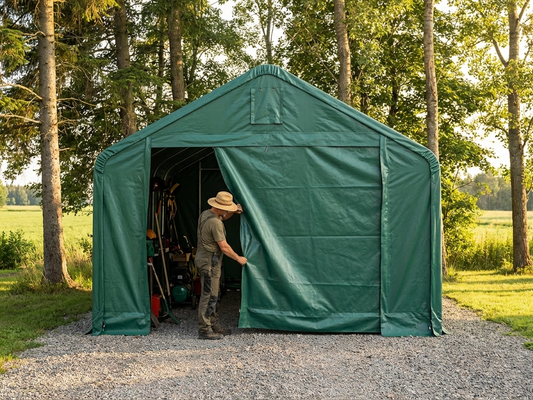 Green PVC end wall for storage shelter, fire and UV resistant - product detail