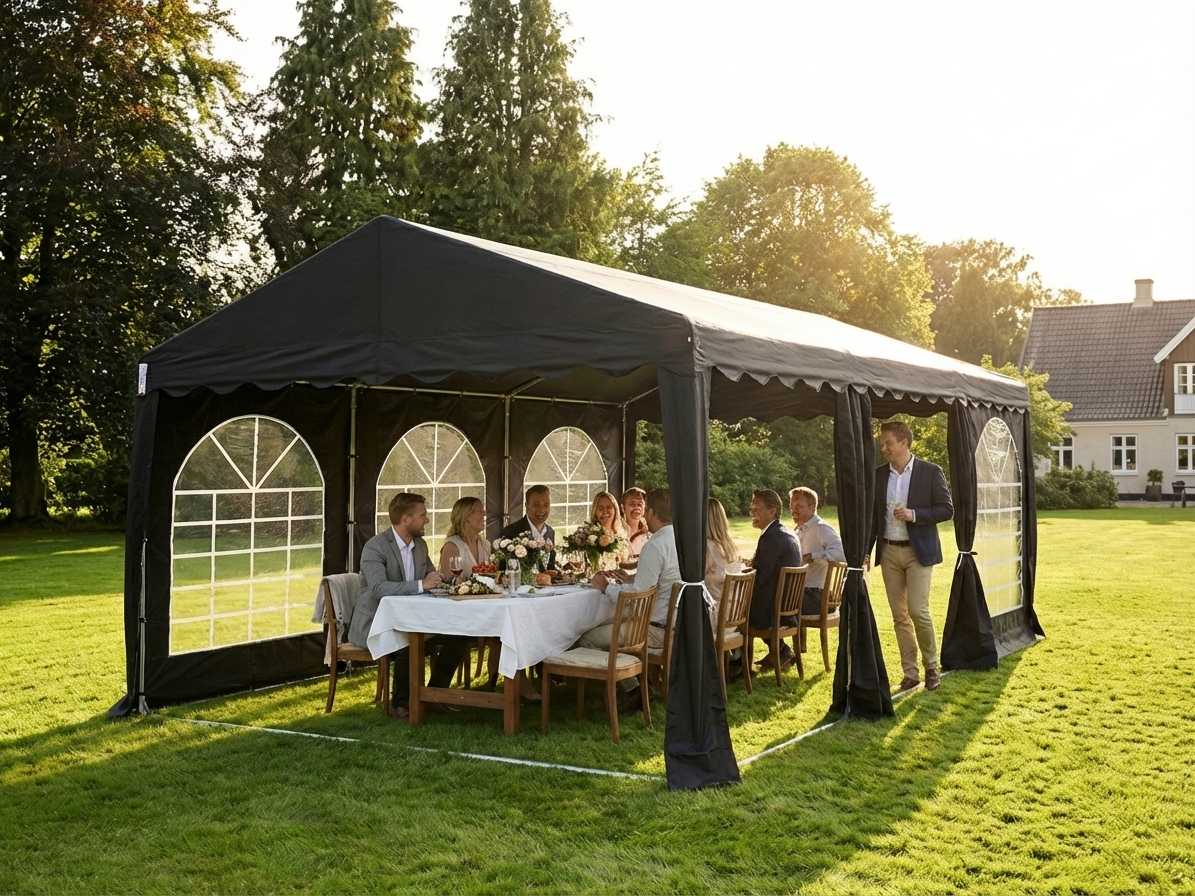Black 3x6m marquee for events with PVC polyester material
