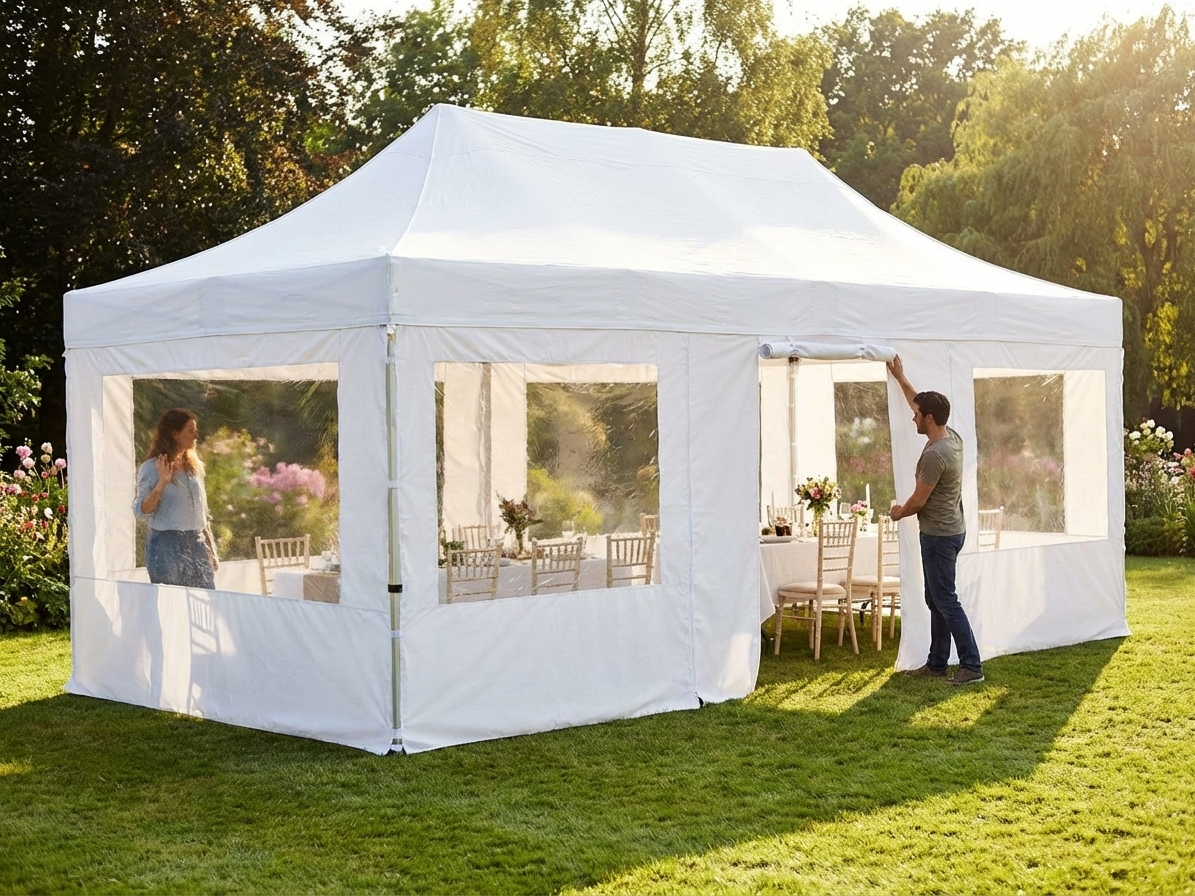 Sidewall kit for pop-up gazebo, heavy-duty PVC, 4x8m, white
