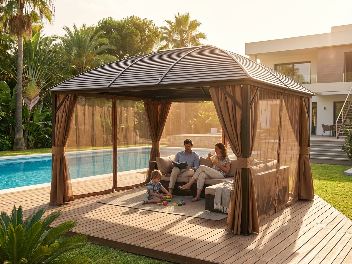 3x4m brown gazebo with aluminium and steel frame - view 3