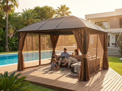3x4m brown gazebo with aluminium and steel frame - view 3