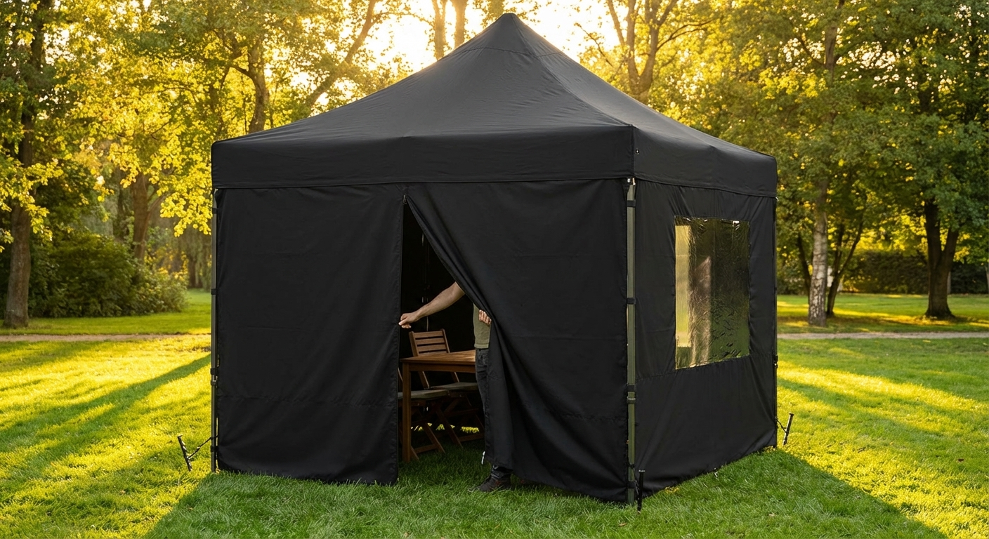 Black gazebo sidewall kit, 3x3 m, flame retardant