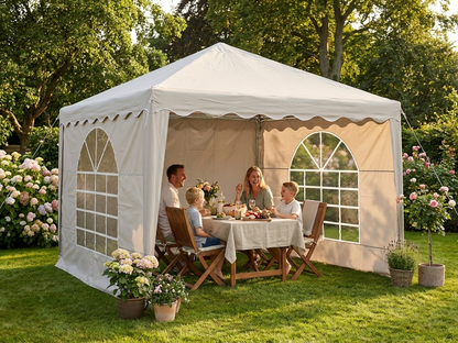 Sand coloured 3x3 m marquee for outdoor events