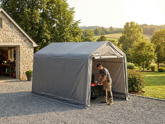 Grey polyethylene storage shelter roof cover