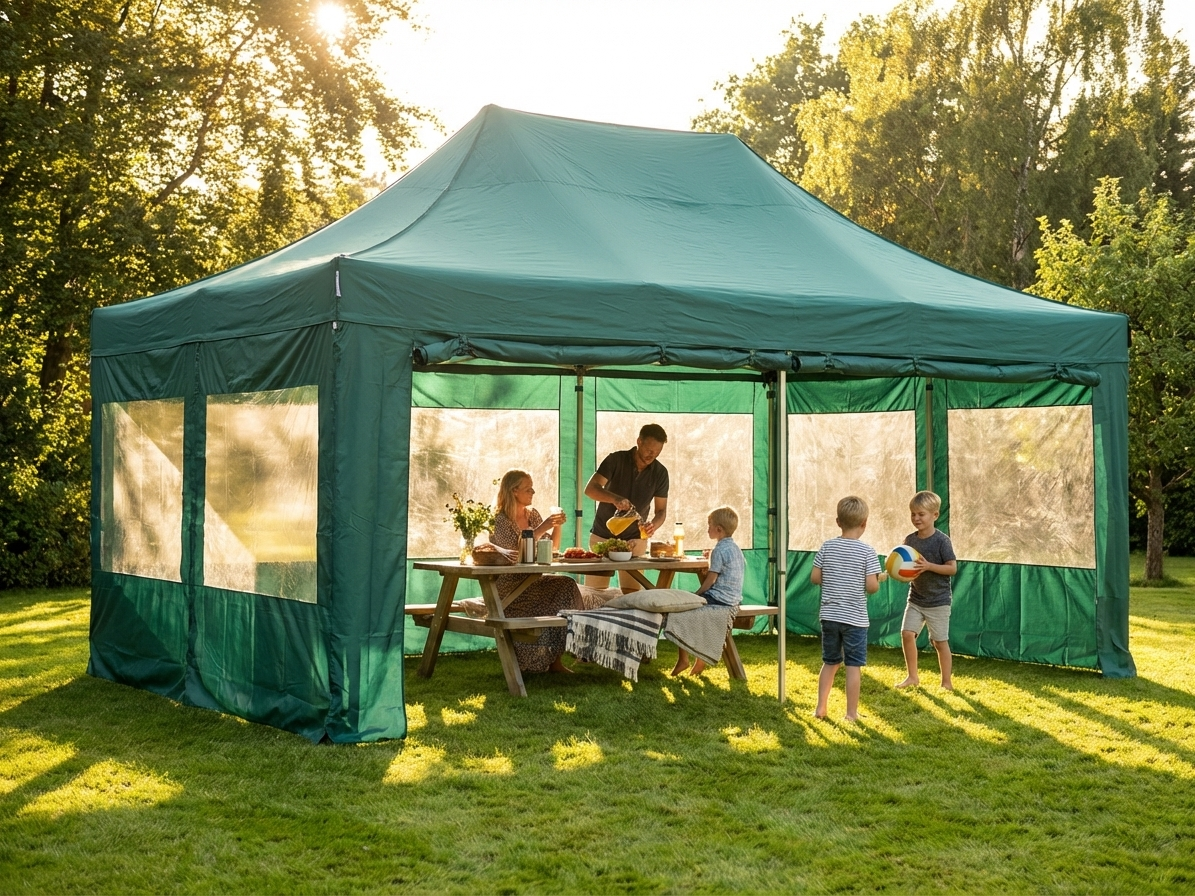 Green pop-up gazebo with aluminium frame for outdoor use