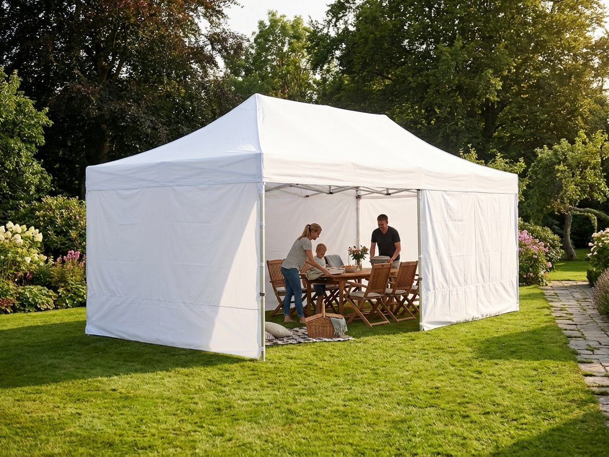 Spacious white pop-up gazebo with aluminium frame