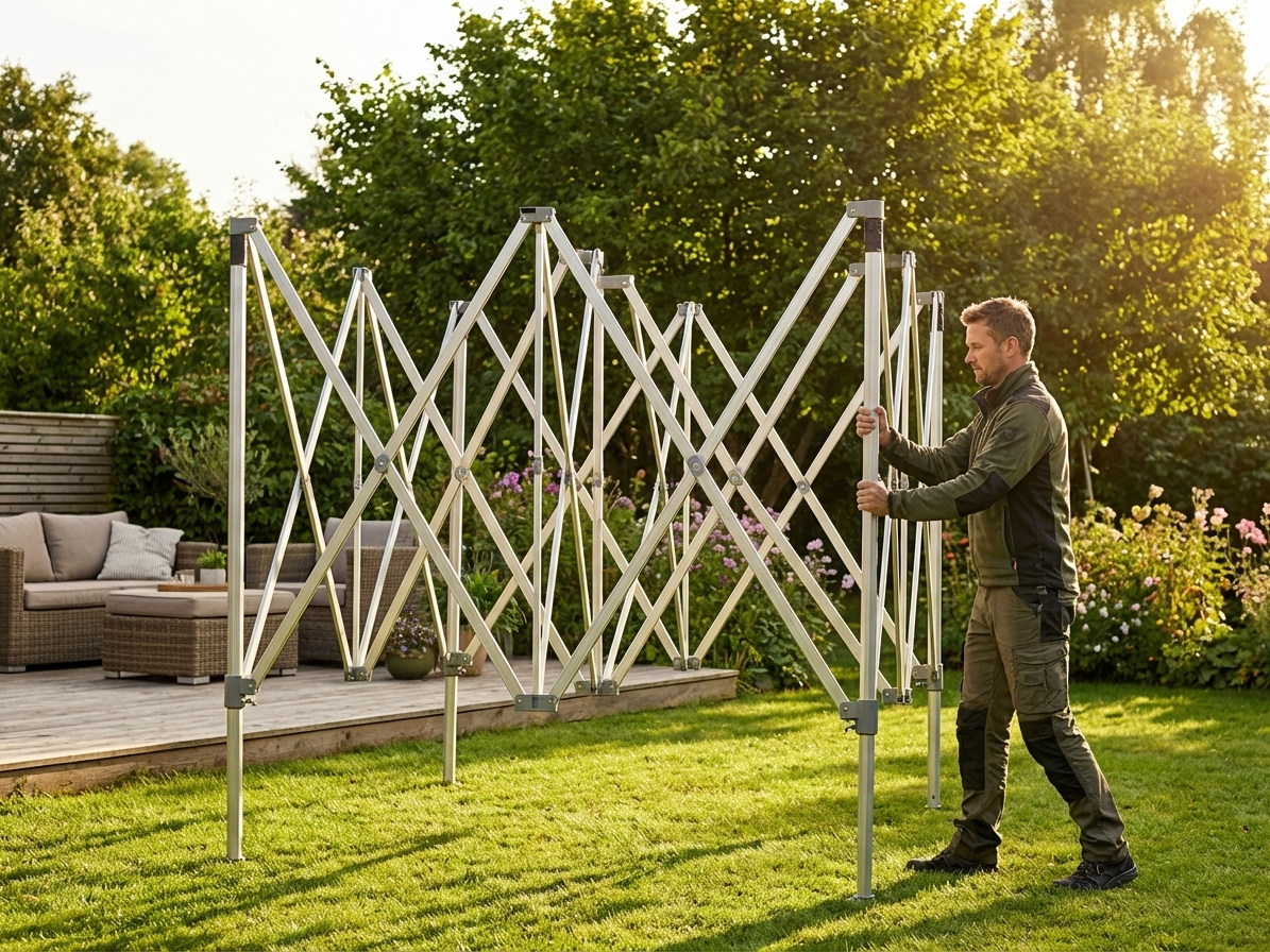 Adjustable aluminium gazebo frame in silver, 3x3m size