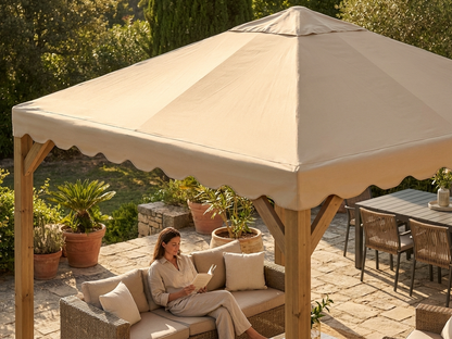 Sand-coloured gazebo roof, 4x4m, UV and water-resistant