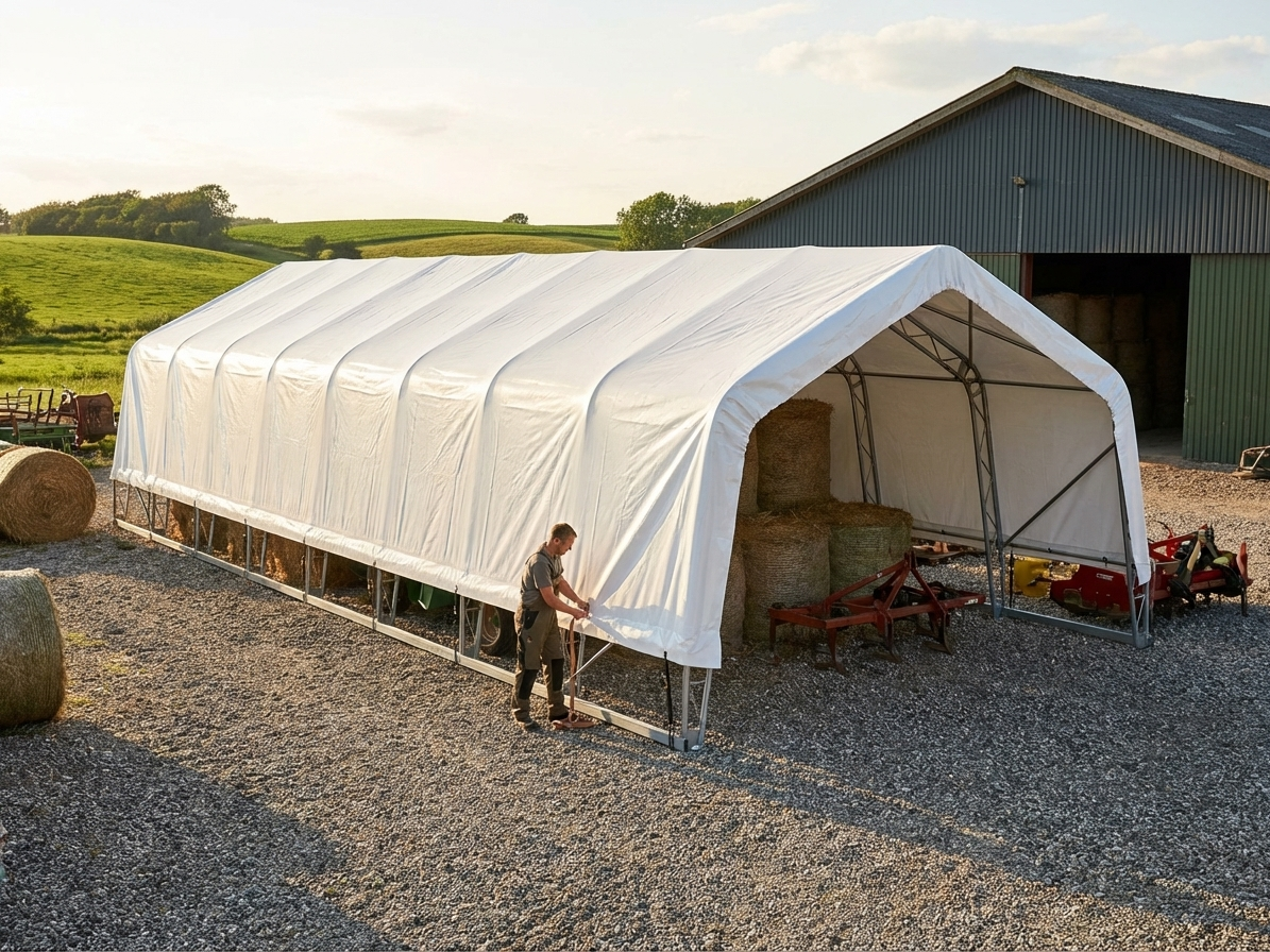 White PVC roof cover for storage shelter, 4x12x3.5m
