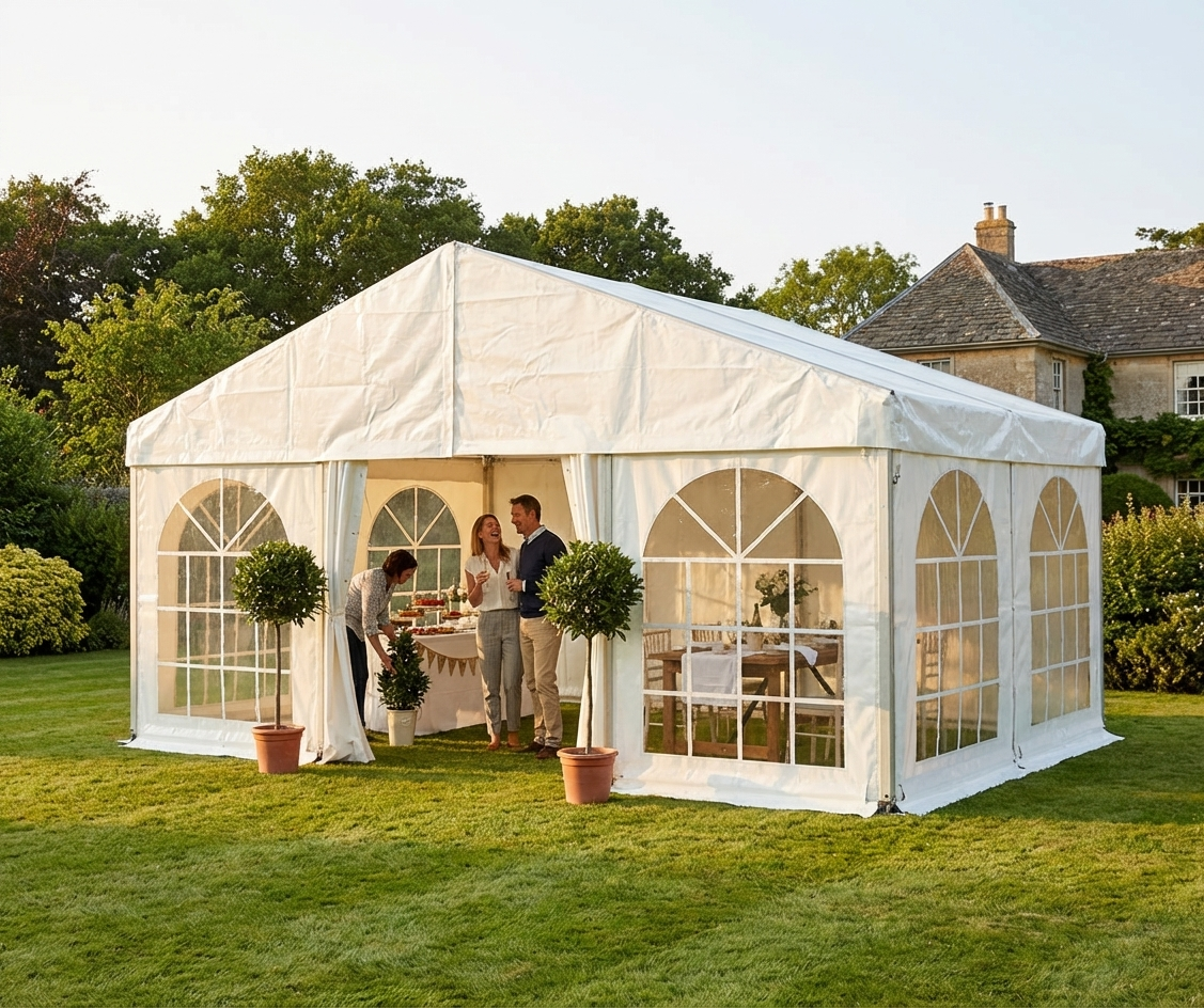 White Marquee Extension with Heavy PVC and Aluminium for Commercial Use