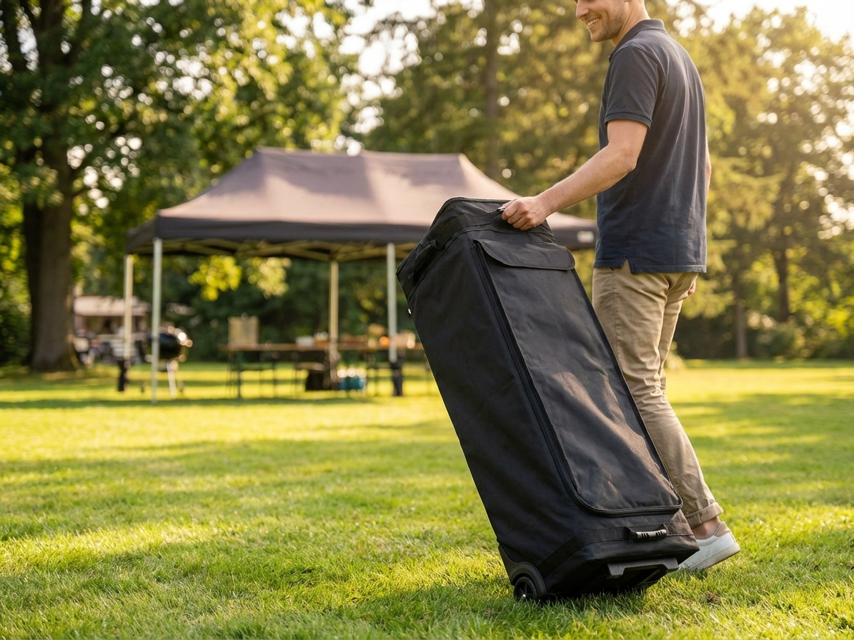 Wheeled carry bag in black for transporting event equipment