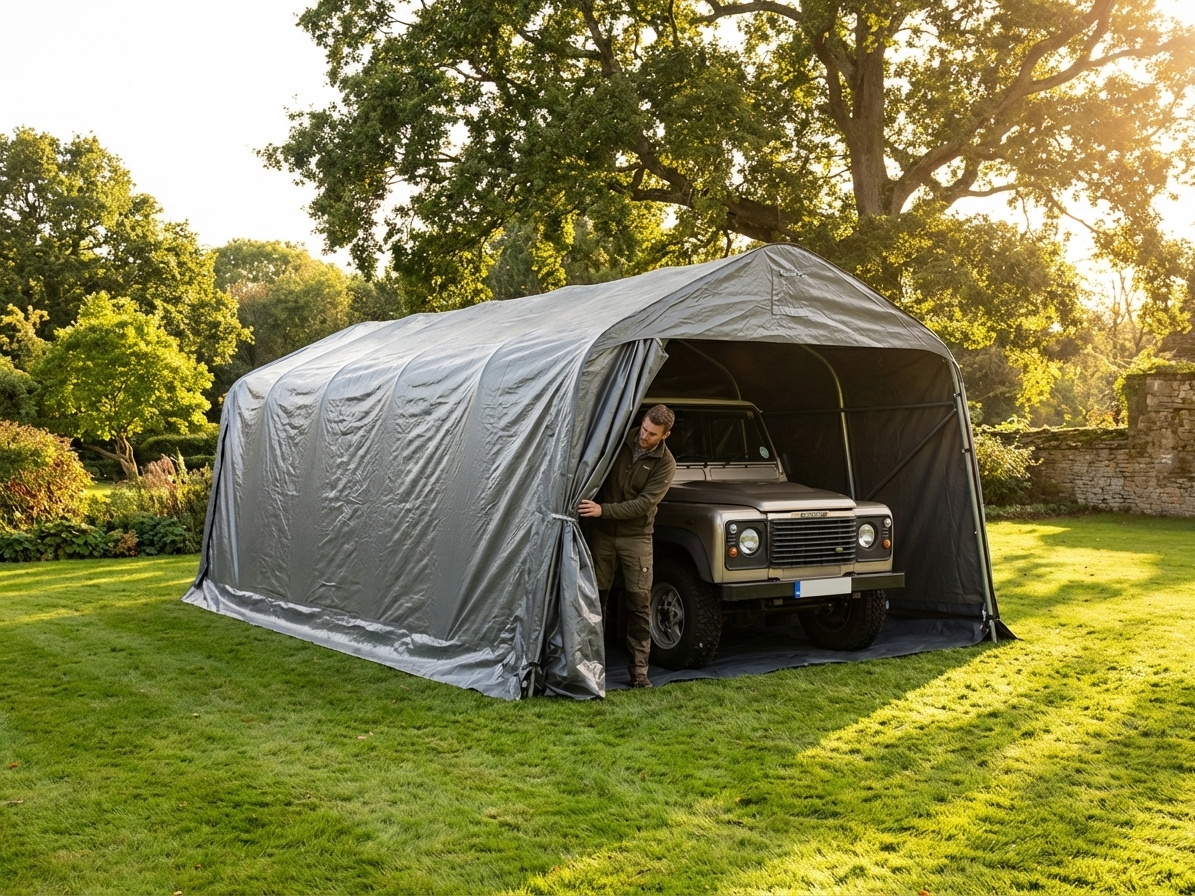 Portable garage in grey, outdoor storage solution