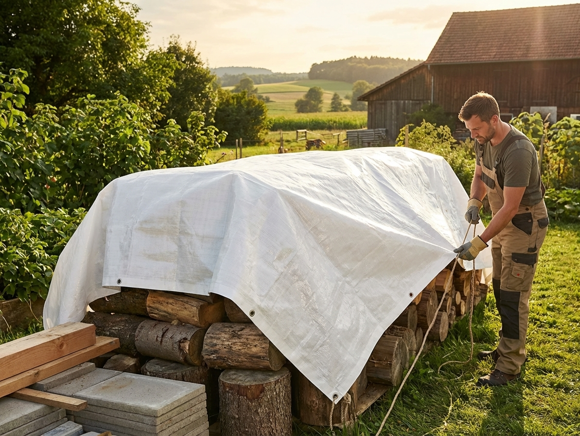 White 6x14m polyethylene tarpaulin for outdoor use - view 3