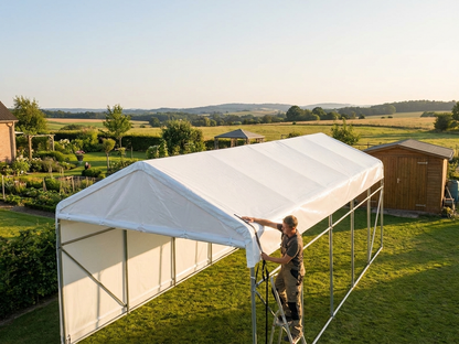 PVC roof cover for storage shelter in white, 3.5x8 metres