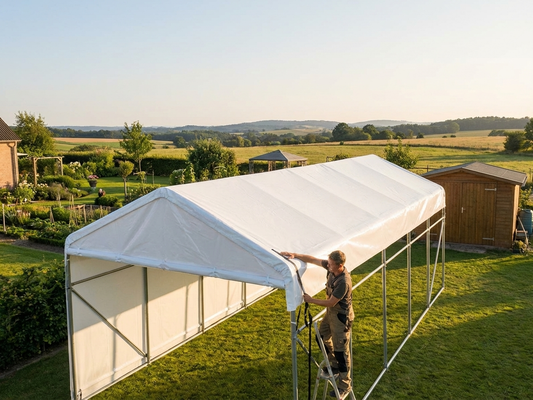 PVC roof cover for storage shelter in white, 3.5x8 metres