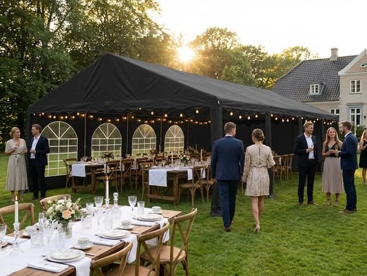 Black 6x12 m marquee with PVC roof and steel frame for events - product detail