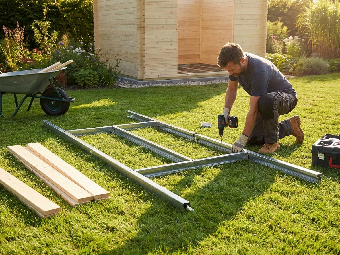 Steel floor frame for garden shed