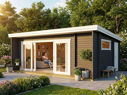Wooden Cabin in Dark Grey with Nordic Spruce Material - view 3