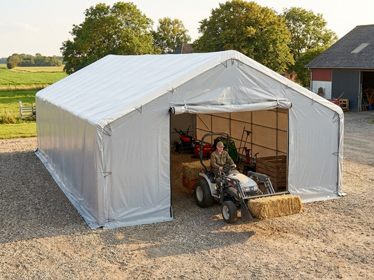 White and grey storage shelter 8x27m - product detail