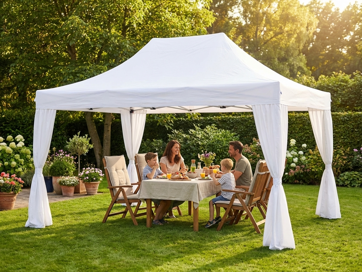 Pop Up Gazebo Steel Frame 3x4.5m White with Curtains