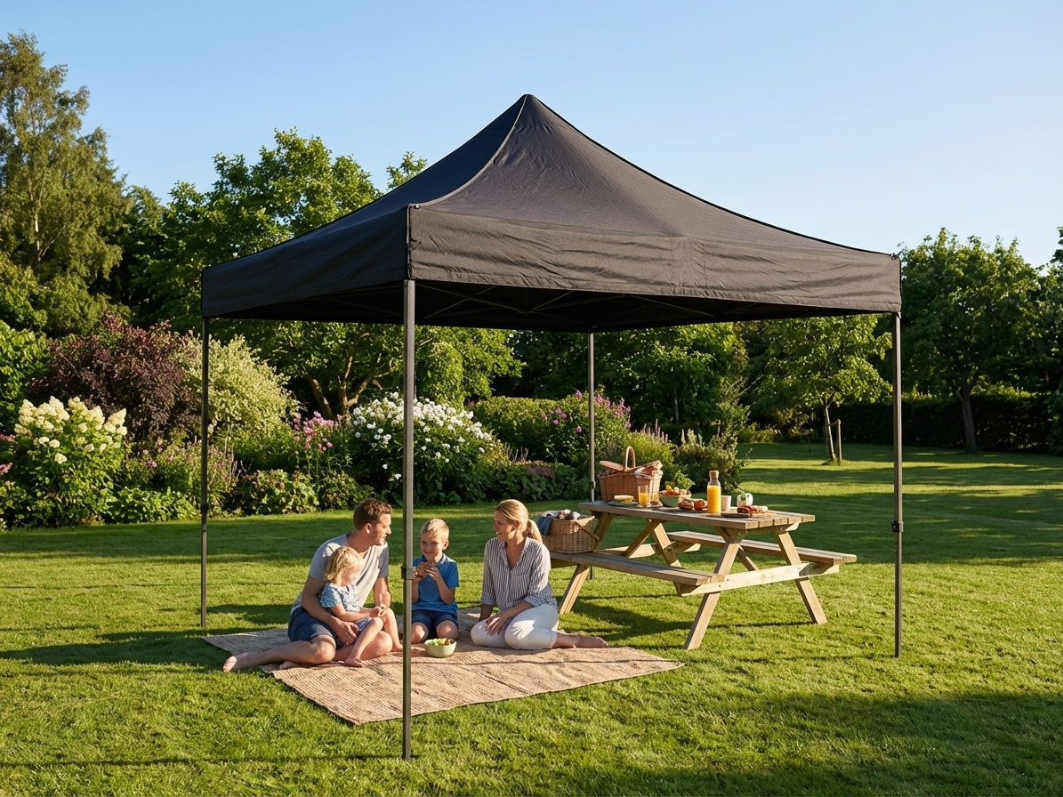 Black pop up gazebo 3x3m with steel frame for outdoor events - product detail