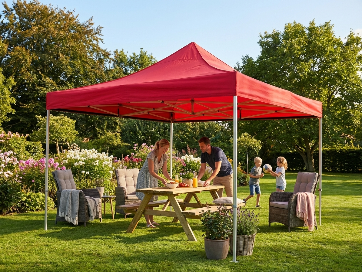 Red pop up gazebo with aluminium frame for outdoor use - product detail