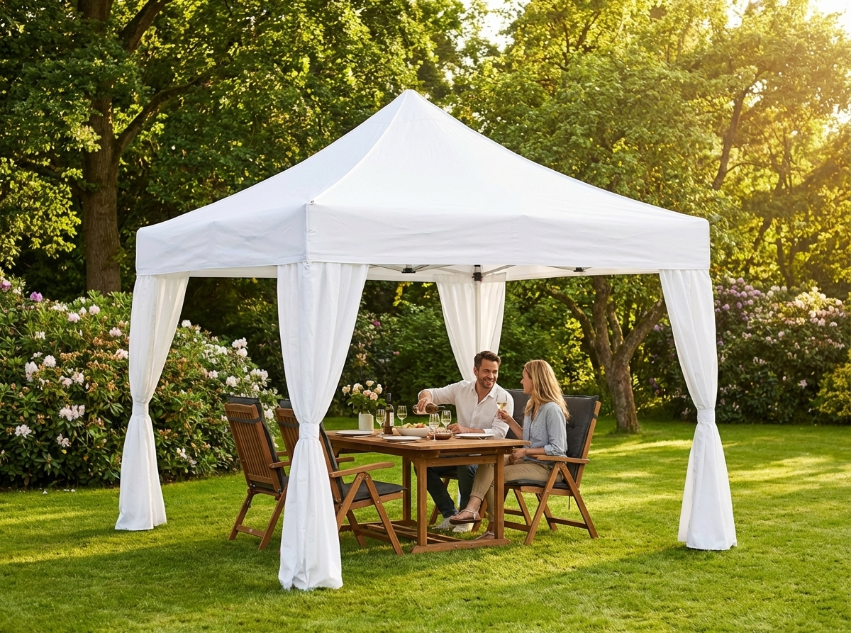 White pop up gazebo 4x4m with steel frame for outdoor events - product detail
