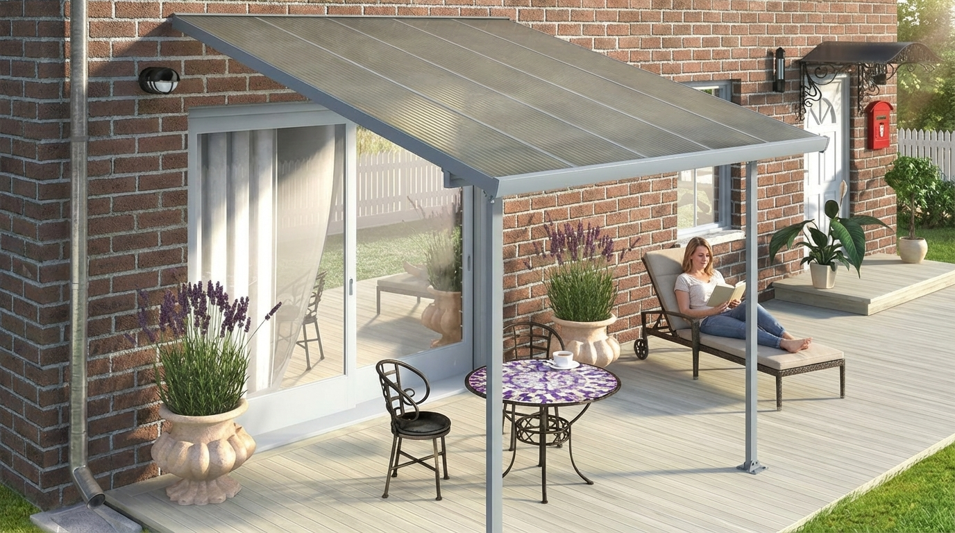 Grey Patio Cover with Aluminium Frame for Outdoor Use