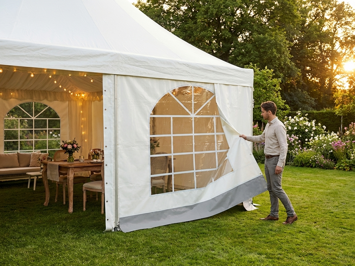 White and grey PVC marquee sidewall for event shelters - view 3