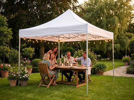 White pop-up gazebo with steel frame for outdoor events