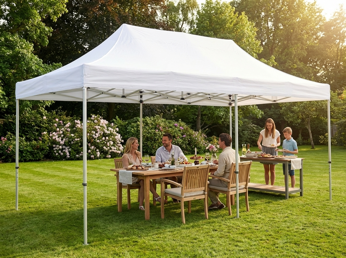 Pop up gazebo with steel frame in white, 4x6 m size - product detail