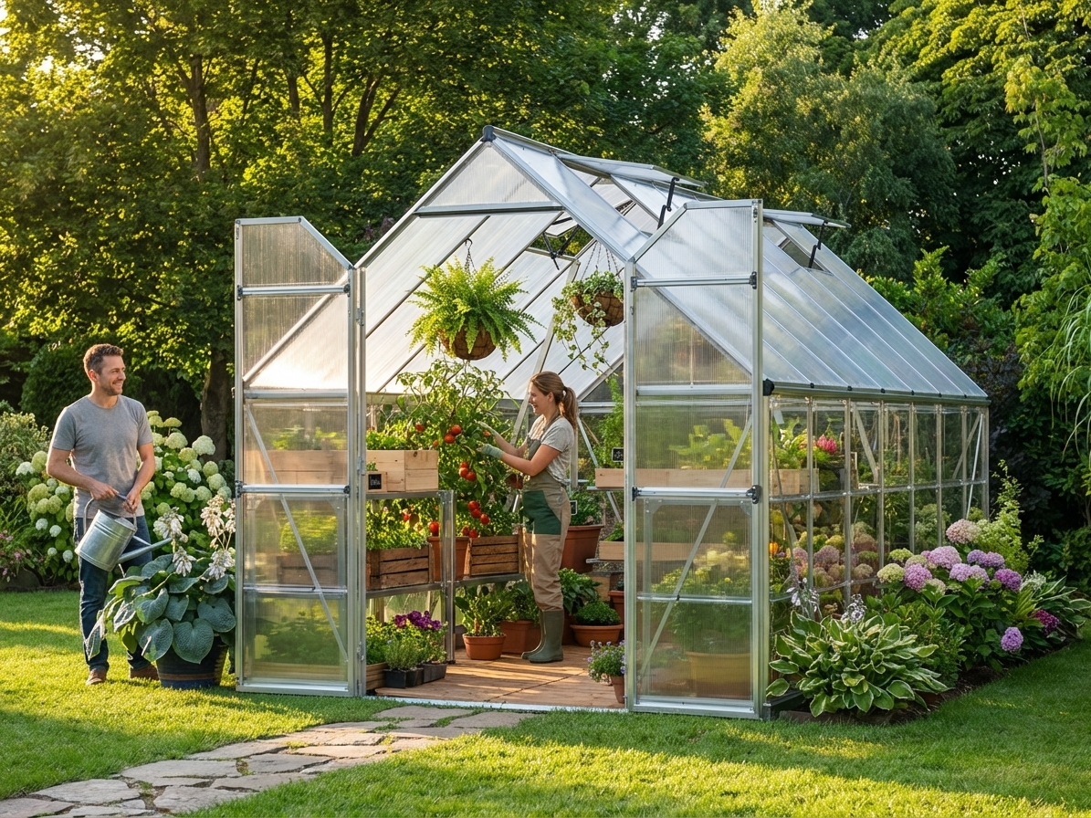 Silver polycarbonate greenhouse with aluminium frame - product detail