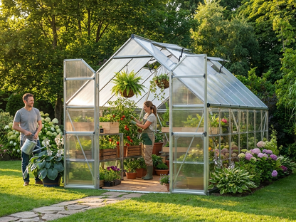 Silver polycarbonate greenhouse with aluminium frame - product detail