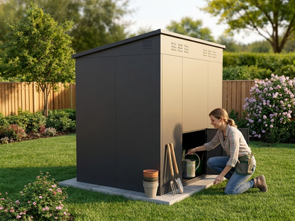 Anthracite metal garden shed for outdoor storage - product detail