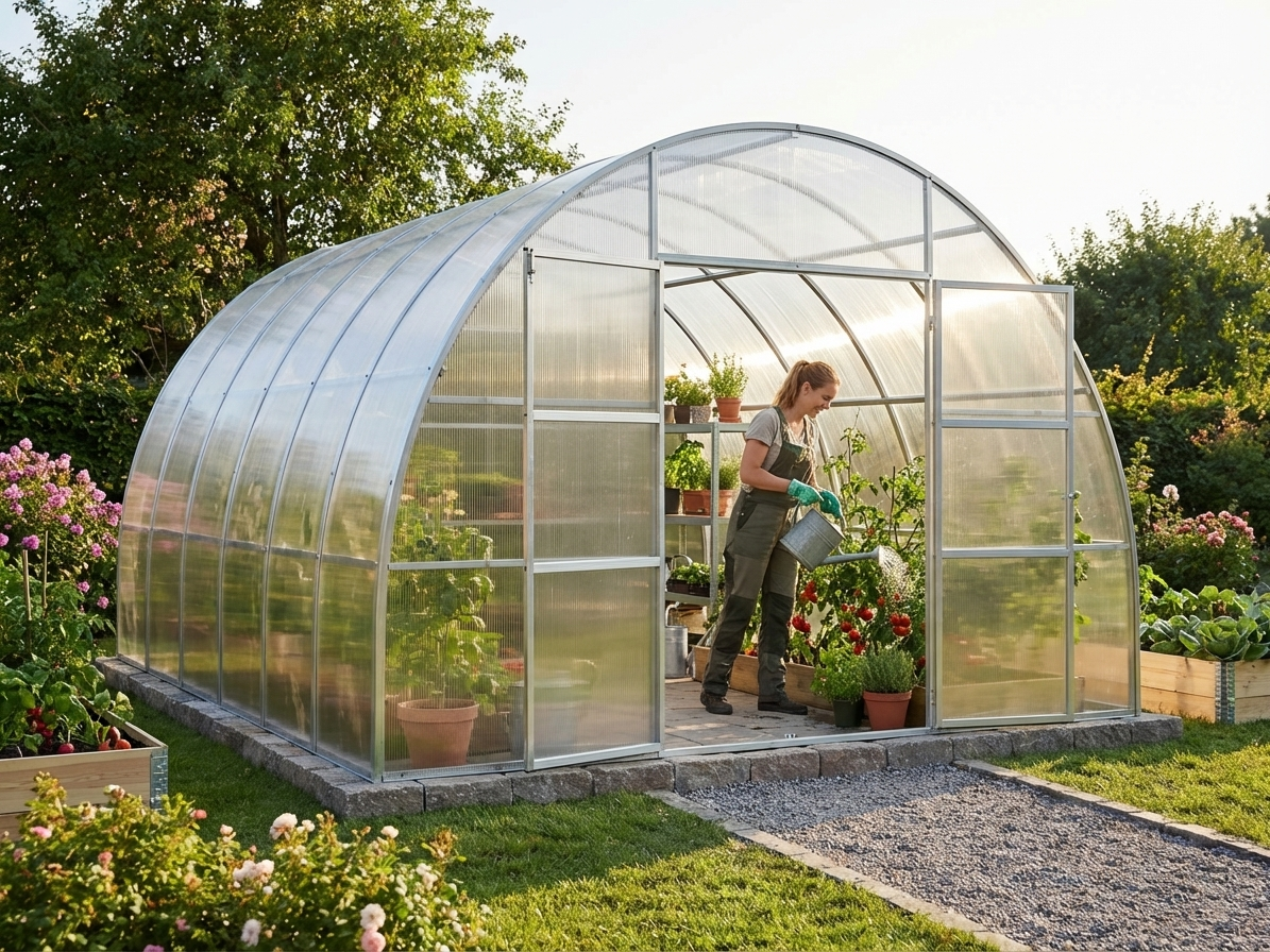 Polycarbonate Greenhouse 36 m² Silver with Steel Frame - view 3
