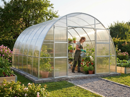 Polycarbonate Greenhouse 36 m² Silver with Steel Frame - view 3