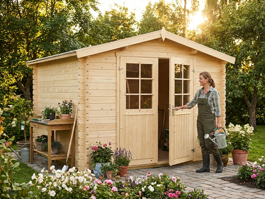 Natural wooden shed made from Nordic Spruce, ideal for garden use