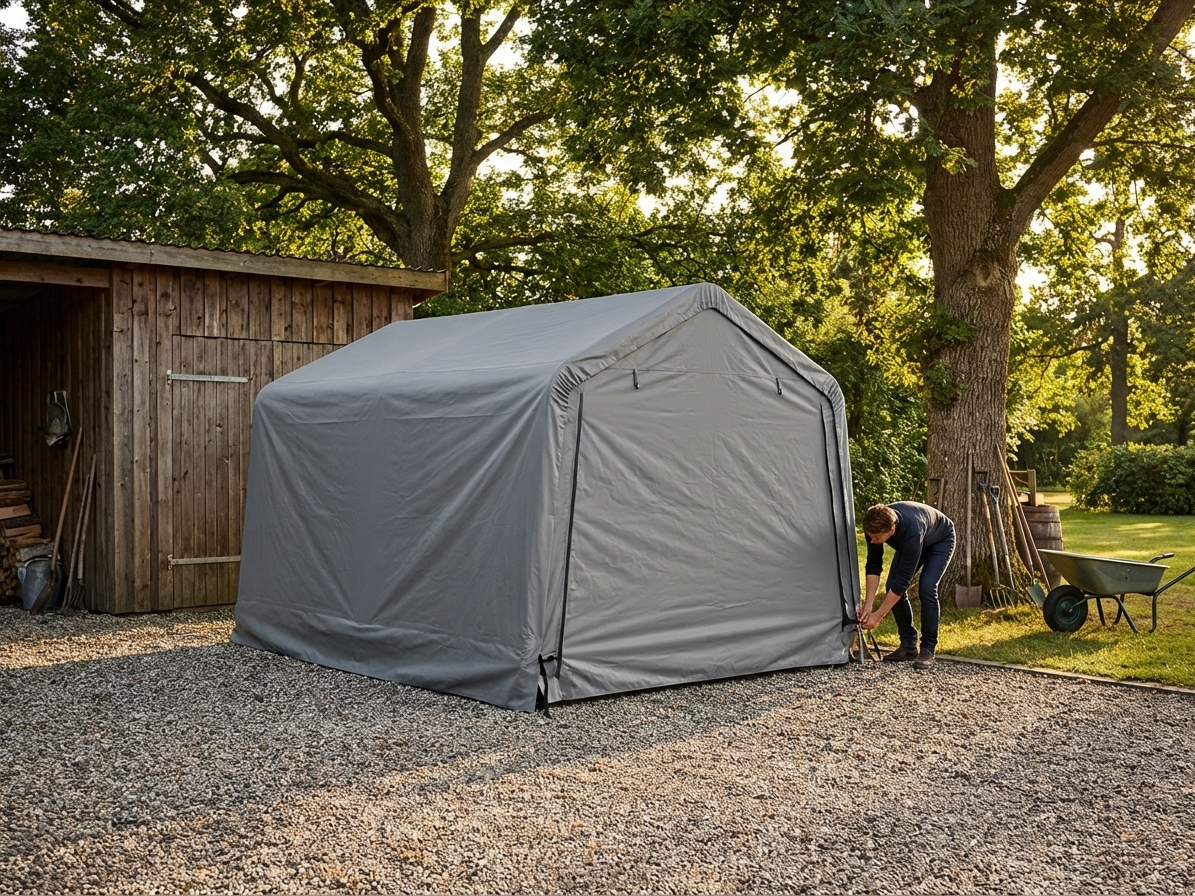 Grey roof cover for storage tent made of PE tarpaulin - product detail