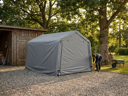 Grey roof cover for storage tent made of PE tarpaulin - product detail