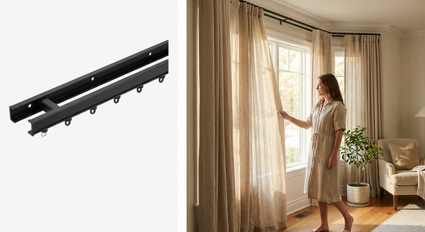 Grey curtain rail made from powder-coated steel for indoor use - product detail