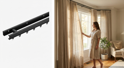 Grey curtain rail made from powder-coated steel for indoor use - product detail