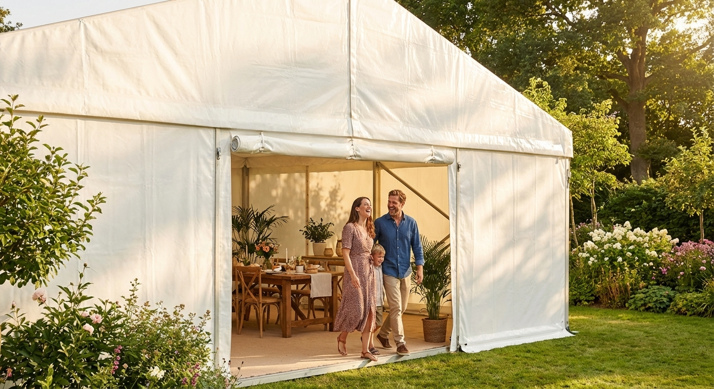 White endwall with wide door, 5m PVC polyester outdoor use - view 3