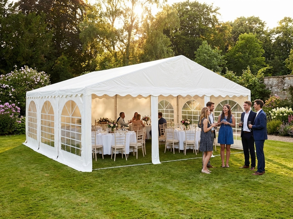 White PVC marquee 6x6m with galvanised steel frame