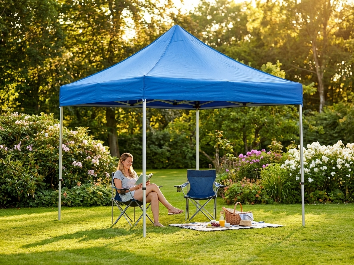 Blue pop-up gazebo 2x2m with painted steel frame for outdoor use - view 3