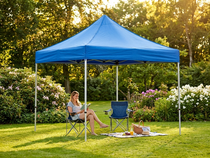 Blue pop-up gazebo 2x2m with painted steel frame for outdoor use - view 3