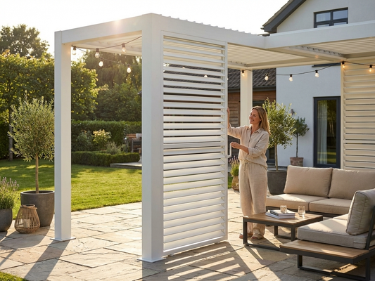 White aluminium louvre wall for pergola use