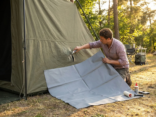 Grey PVC repair sheet for storage tent, 1x1 m, 500 g/m²